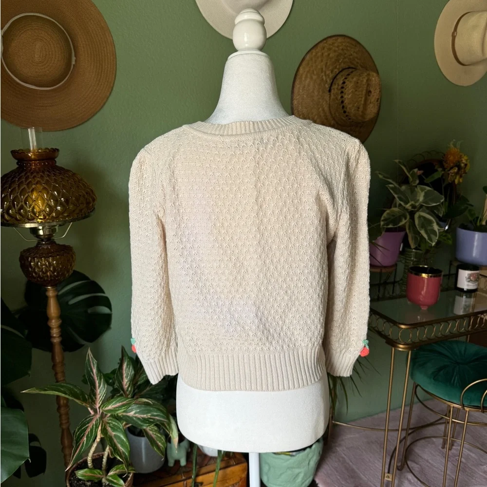 Varga * Vintage Inspired * Cream Cardigan with Cherry Accents *  SZ L - Picture 5 of 6